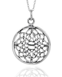 Sterling Silver Celtic Weave Round Open Pendant Necklace