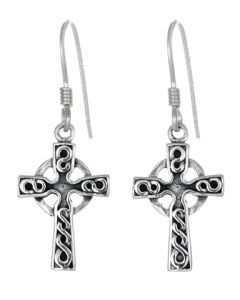 Sterling Silver Celtic Knot Cross Drop Earrings