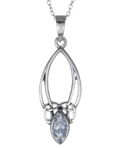 Sterling Silver Celtic Necklace with Clear Oval Stone