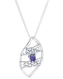 Sterling Silver celtic twist round stone necklace