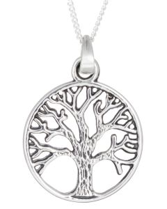 Sterling Silver Round Grained Tree Of Life Necklace