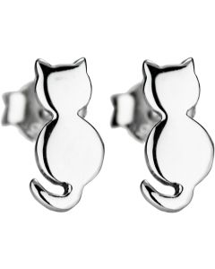 Sterling Silver Cat Stud Earrings